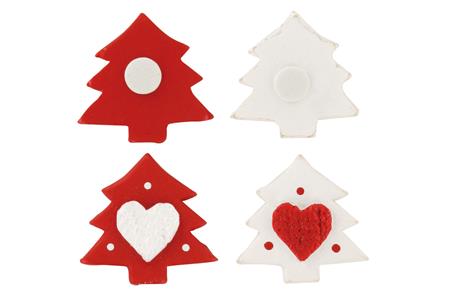 9 stickers résine autocollants sapins-cœurs rouge et blanc 3 cm