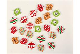 24 stickers numérotés en bois forme boule de Noël couleurs assorties - 2,5 x 2 x 0,2 cm