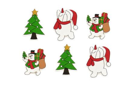 6 stickers Noël bois peint, 3,5  cm