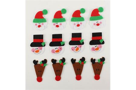 8 stickers personnages de Noël en feutrine - 5,5 x 3,5 cm