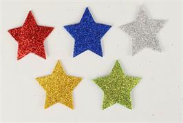 20 étoiles adhésives en mousse glitter - couleurs assorties - diam. 4,5 cm