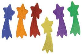 9 stickers étoiles filantes bois 5 cm autocollantes, multicolores