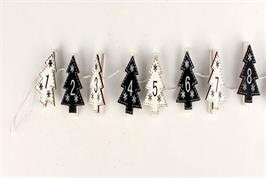 24 pinces à linge numérotées forme sapin noir et blanc - 5 x 3,5 cm