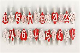 24 pinces à linge numérotées motifs de Noël blanc et rouge - 3,5 cm