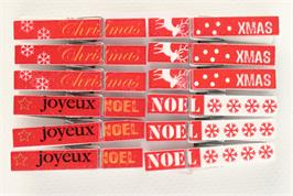 12 pinces à linge message de Noël rouge et blanc - 4,5 cm