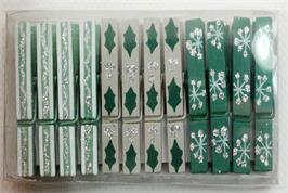 12 pinces à linge vert, blanc et beige pailleté motifs imprimés - 4,5 cm