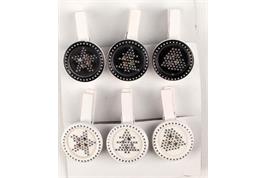 6 pinces à linge en bois forme bouton et impression motifs de Noël noir et blanc - 5 x 2,7 cm