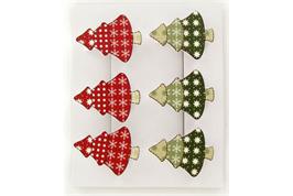 6 pinces à linge 4 cm, sapins rouge et vert