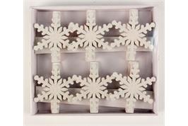 Boîte 6 pinces à linge forme flocon blanc hologramme - 4,5 x 3,5 cm