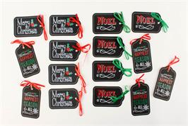 15 tags effet ardoise rectangulaires avec ruban satin messages de Noël - 7,5 x 4,5 cm