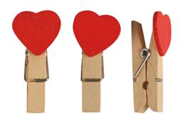 12 pinces à linge en bois motifs coeur rouge 3.5 cm