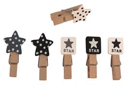 12 pinces à linge en bois motifs étoiles et carrés  3.5 cm