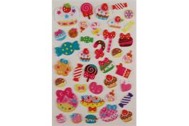 38 stickers translucides couleurs assorties pâtisseries et confiseries - de 1 à 2.5 cm