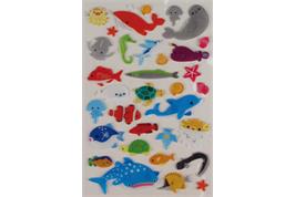 33 stickers translucides couleurs assorties animaux marins - de 0.5 à 5 cm