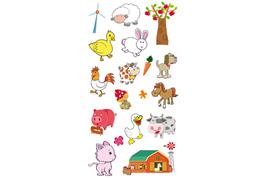 18 stickers 3D caoutchouc couleurs assorties - la ferme  de 1 à 4 cm