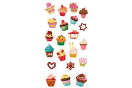 21 stickers 3D caoutchouc couleurs assorties - cup cakes de 2 à 3 cm