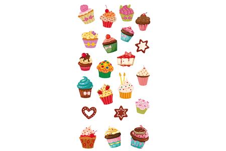 21 stickers 3D caoutchouc couleurs assorties - cup cakes de 2 à 3 cm