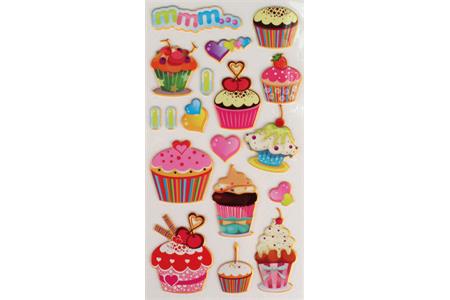 18 stickers 3D caoutchouc couleurs assorties - cup cakes  de 1 à 3.5 cm
