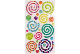 21 stickers 3D caoutchouc couleurs assorties - spirales  de 0.5 à 5 cm