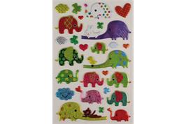 27 stickers 3D métallisés couleurs assorties - éléphants  de 0.5 à 6.5 cm