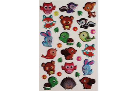 30 stickers 3D métallisés couleurs assorties - animaux de la forêt de 0.5 à 3 cm