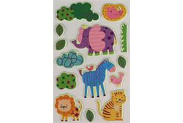 14 stickers 3D caoutchoux phosphorescent couleurs assorties - animaux de la jungle de 1.5 à 5 cm