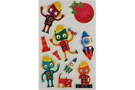 10 stickers 3D caoutchouc phosphorescent couleurs assorties robots de 1.5 à 6 cm