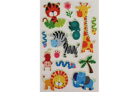 13 stickers 3D caoutchouc phosphorescent couleurs assorties animaux de la savane de 1 à 8 cm