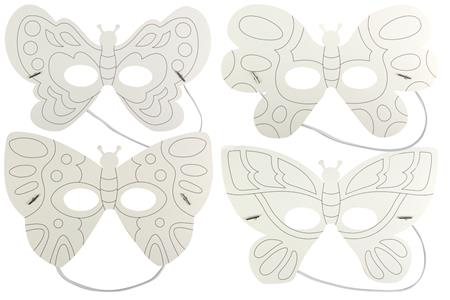 Set de 4 masques papillons en carte forte blanche prédessinés 