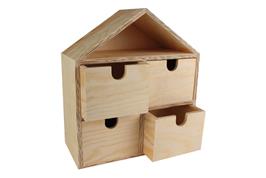 Petit meuble de rangement forme maison - 4 compartiments tiroirs - 20x9x22.5 cm