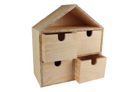 Petit meuble de rangement forme maison - 4 compartiments tiroirs - 20x9x22.5 cm