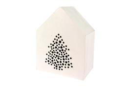 Maison bois dentelle sapin, bougie led 10x7.5x5 cm