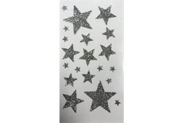 Stickers pailletés argent étoiles, 1 à 5 cm - 20 pcs