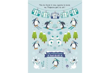 Gommettes Noël - Les pingouins font du ski - 2 planches 29 pcs