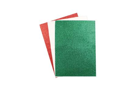 Coupons tissu adhésif pailletés rouge, vert, blanc - 3 pcs