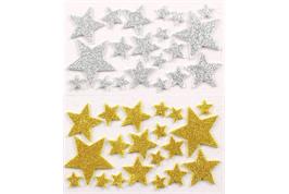 Stickers 3D paillettés étoiles or, argent - 40 pcs