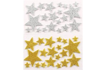 Stickers 3D paillettés étoiles or, argent - 40 pcs