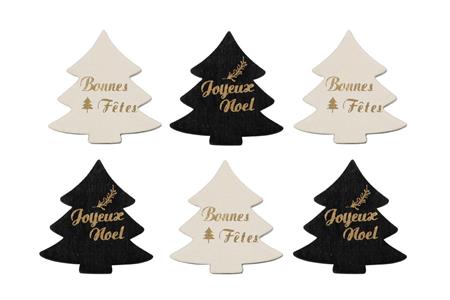 Sapins en bois peint, noir et blanc diam. 4.5 cm - 6 pcs