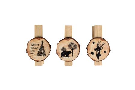 Pinces à linge tranches de bois rondes imprimé noir - 6 pcs