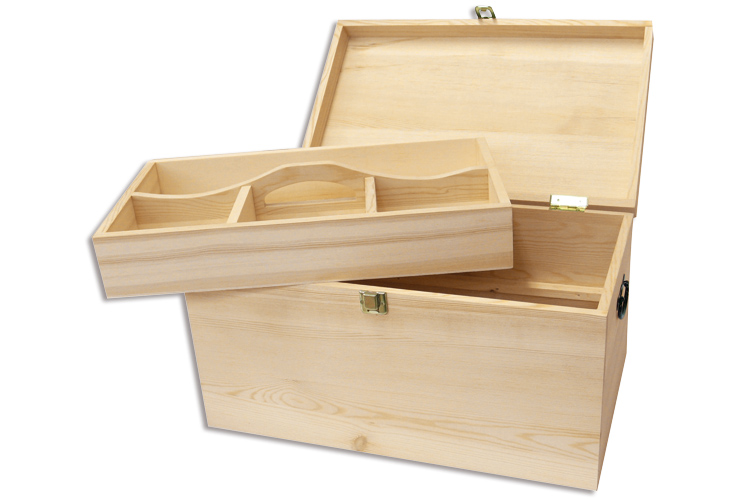 Coffre de rangement avec plateau amovible de 4 compartiments : Boîtes et  coffres : Bois : Inneo