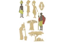 Set de 8 motifs décoratifs plats en bois médium (MDF) à décorer : Afrique