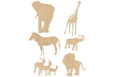 Set de 10 motifs décoratifs plats en bois médium (MDF) à décorer : Animaux sauvages