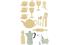 Set de 16 motifs décoratifs plats en bois médium (MDF) à décorer : Cuisine