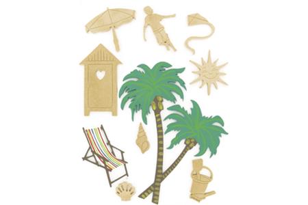 Set de 10 motifs décoratifs plats en bois médium (MDF) à décorer : La plage