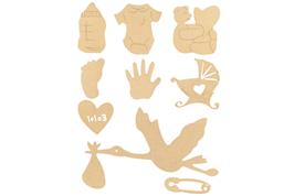 Set de motifs décoratifs plats en bois médium (MDF) à décorer : Naissance