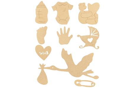 Set de motifs décoratifs plats en bois médium (MDF) à décorer : Naissance