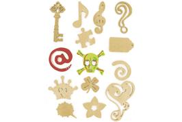 Set de 14 motifs décoratifs plats en bois médium (MDF) à décorer : Fantaisie