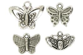 4 charms métalliques "papillons" environ 20 mm argent vieilli