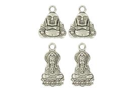 4 charms métalliques Boudha et Shiva environ 20 mm argent vieilli
