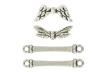 4 charms métalliques ailes ange, papillons 20 mm argent vieilli